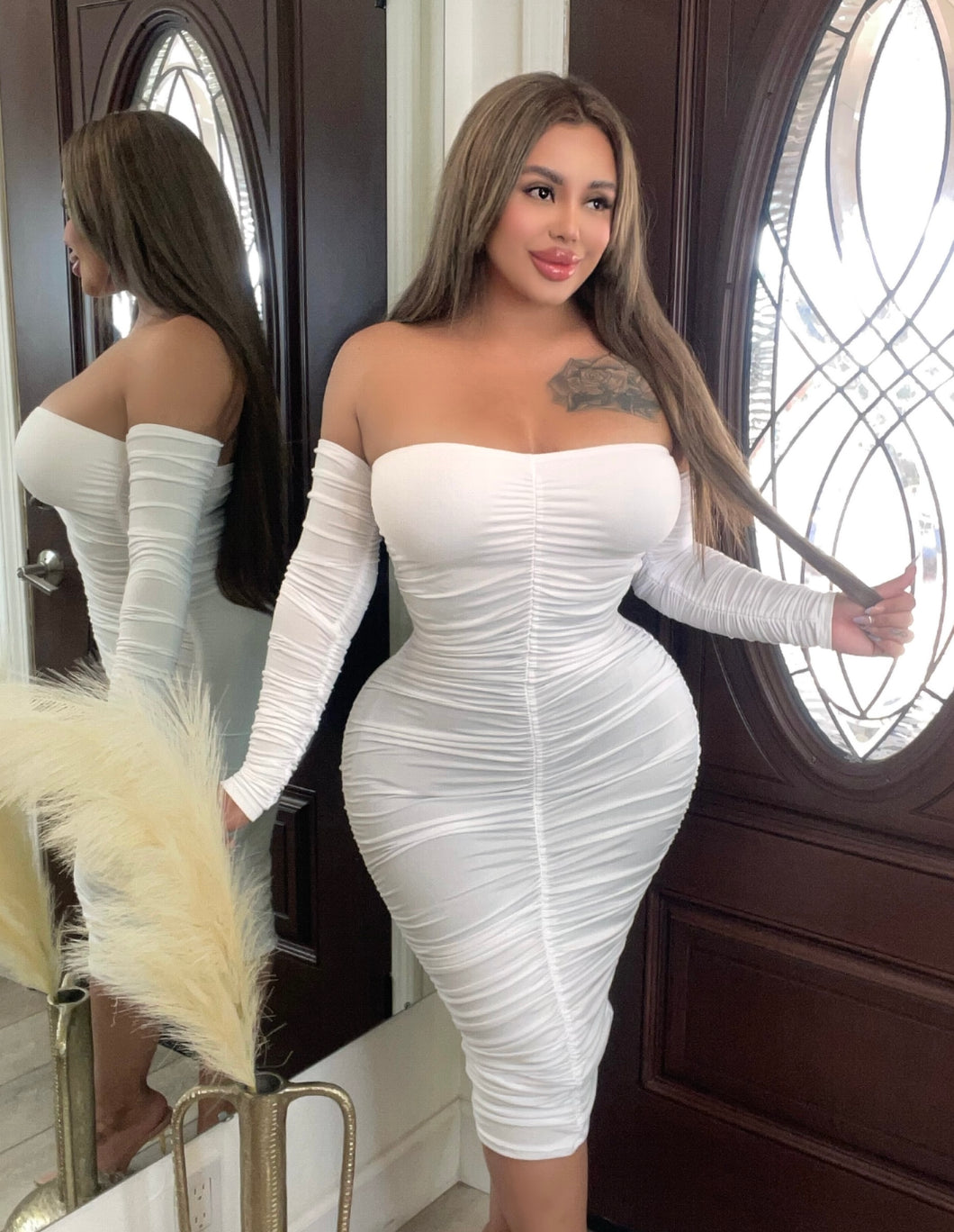 Jessica Rabbit Ruched Midi Dress - White⌛️ – Fashionably Snatched